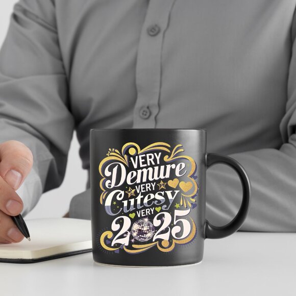✨ Very Demure Happy New Year 2025 Mug - Black Ceramic, Elegant Design - Picture 4 of 4